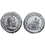 Macrinus AR Denarius. Rome, AD 217-218. IMP C M OPEL SEV MACRINVS AVG, laureate and cuirassed bust