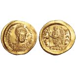 Anastasius I AV Solidus. Constantinople, AD 498-518. D N ANASTASIVS P P AVG, helmeted and