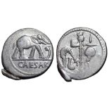 Julius Caesar AR Denarius. Military mint travelling with Caesar, 49-48 BC. Elephant advancing right,