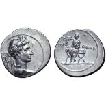 Octavian AR Denarius. Italian mint (Rome?), autumn 30 - summer 29 BC. Laureate bust of Octavian