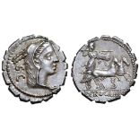 L. Procilius AR Serrate Denarius. Rome, 80 BC. Head of Juno Sospita right, wearing goat-skin