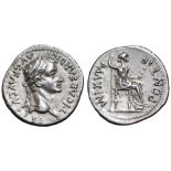 Tiberius AR Denarius. Lugdunum, AD 36-37. TI CAESAR DIVI AVG F AVGVSTVS, laureate head right /