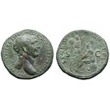 Trajan Æ Sestertius. Rome, AD 103-111. IMP CAES NERVAE TRAIANO AVG GER DAC P M TR P COS V P P,