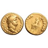 Nero AV Aureus. Rome, AD 64-65. NERO CAESAR AVGVSTVS, laureate head right / IVPPITER CVSTOS, Jupiter