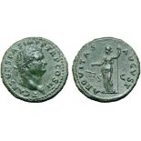 Titus, as Caesar, Æ As. Rome, AD 72. T CAES VESPAS IMP•TR•P COS II, laureate head right / AEQVITAS