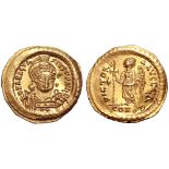 Anastasius I AV Solidus. Constantinople, AD 498-518. D N ANASTASIVS P P AVG, helmeted and