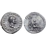 Vespasian AR Denarius. Rome, AD 69-70. IMP CAESAR VESPASIANVS AVG, laureate head right / Judaea