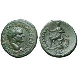 Vespasian Æ Dupondius. Rome, AD 71. IMP CAES VESPASIAN AVG COS III, radiate head right / ROMA,