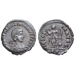 Valentinian III AR Half Siliqua. Ravenna, AD 425-455. D N PLA VALENTINIANVS P F AVG, pearl-diademed,