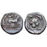 Sicily, Syracuse AR Tetradrachm. Deinomenid Tyranny. Time of Hieron I, circa 475-470 BC. Charioteer,
