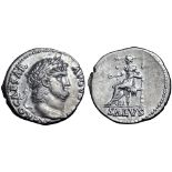 Nero AR Denarius. Rome, AD 65-66. NERO CAESAR AVGV[STVS], laureate head right / Salus seated left on