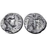 Marc Antony AR Denarius. Cyrene, 31 BC. L. Pinarius Scarpus, Imperator. [M•ANTO•COS•III]•IMP•IIII,