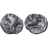 Samaria, uncertain mint AR Obol. Circa 375-333 BC. Head of Satrap left, wearing Persian tiara;