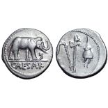 Julius Caesar AR Denarius. Military mint travelling with Caesar, 49-48 BC. Elephant advancing right,