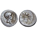 C. Numonius Vaala AR Denarius. Rome, 41 BC. Bare head of Numonius Vaala right; C•NVMONIVS