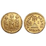 Heraclius, with Heraclius Constantine and Heraclonas AV Solidus. Constantinople, dated IY 10 = AD