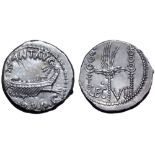 Marc Antony Legionary AR Denarius. Military mint moving with Antony, autumn 32 - spring 31 BC. ANT•