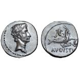 Augustus AR Denarius. Spanish mint (Colonia Patricia?), July 18-17/16 BC. Bare head right /