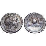 Cn. Lentulus AR Denarius. Spanish (?) mint, 76-75 BC. Diademed and draped bust of Genius Populi