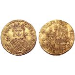 Michael III, with Theodora and Thecla, AV Solidus. Constantinople, AD 842-850. +ΘEOdORA dESPVn’ A,