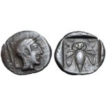 Samaria, uncertain mint AR Quarter-Shekel. Circa 4th century BC. Helmeted head of Athena right / Owl
