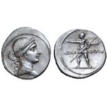 Octavian AR Denarius. Italian mint (Rome?), autumn 32 - summer 31 BC. Head of Venus right, wearing