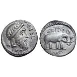 Q. Caecilius Metellus Pius Scipio AR Denarius. Military mint travelling with Scipio in Africa, 47-46