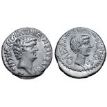 Marc Antony and Octavian AR Denarius. Military mint moving with Antony (Ephesus?), 41 BC. M.
