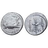 Marc Antony Legionary AR Denarius. Military mint moving with Antony, autumn 32 - spring 31 BC. ANT•