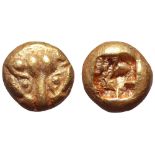 Ionia, uncertain mint EL 1/24 Stater. Circa 600-550 BC. Lydo-Milesian standard. Facing lion head /