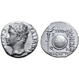 Augustus AR Denarius. Spanish mint (Colonia Patricia?), circa 19 BC. CAE[SAR] AVGVSTVS, bare head