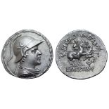 Greco-Baktrian Kingdom, Eukratides I 'the Great' AR Tetradrachm. Circa 170-145 BC. Helmeted bust