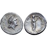 Marc Antony AR Denarius. Athens, 38 BC. Radiate bust of Sol right; III•VIR•R•P•C•COS•DESIG•ITER•ET•