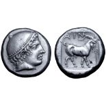 Thrace, Ainos AR Tetradrachm. Circa 412-409 BC. Head of Hermes right, wearing petasos / Goat walking