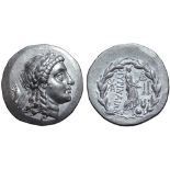 Aeolis, Myrina AR Tetradrachm. Circa 155-145 BC. Stephanophoric type. Laureate head of Apollo