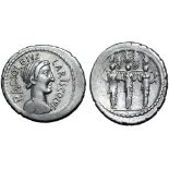 P. Accoleius Lariscolus AR Denarius. Rome, 43 BC. Draped bust of Diana Nemorensis right; P•ACCOLEIVS