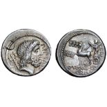 P. Plautius Hypsaeus AR Denarius. Rome, 60 BC. Head of Neptune right, wreathed in seaweed; trident