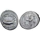 Marc Antony Legionary AR Denarius. Military mint moving with Antony, autumn 32 - spring 31 BC. ANT•