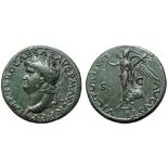 Nero Æ Dupondius. Lugdunum, AD 66. IMP NERO CAESAR AVG P MAX TR P P P, laureate head left / VICTORIA