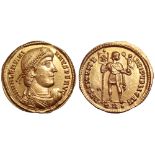 Valentinian I AV Solidus. Treveri, AD 364-367. D N VALENTINIANVS P F AVG, pearl-diademed, draped and