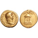 Nero AV Aureus. Rome, AD 65-66. NERO CAESAR AVGVSTVS, laureate head right / VESTA, statue of Vesta