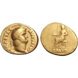 Nero AV Aureus. Rome, AD 65-66. NERO CAESAR AVGVSTVS, laureate head right / Salus seated left on