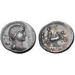 L. Farsuleius Mensor AR Denarius. Rome, 75 BC. Diademed and draped bust of Libertas right; MENSOR