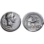 L. Marcius Philippus AR Denarius. Rome, 56 BC. Head of Ancus Marcius right, wearing diadem; lituus