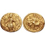 Kushan Empire, Vasudeva II AV Dinar. Mint III (C), 7th emission, AD 290-310. Vasudeva standing