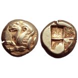Ionia, Phokaia EL Hekte. Circa 521-478 BC. Forepart of griffin left; to right, seal downward /