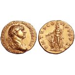 Trajan AV Aureus. Rome, AD 114-115. IMP CAES NER TRAIANO OPTIMO AVG GER DAC, laureate, draped and