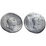 Marc Antony and Octavian AR Denarius. Military mint moving with Antony in Asia Minor, 41 BC. L.