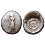 Samaria(?), uncertain mint AR Siglos. Circa 4th century BC. Ruler or priest standing left with