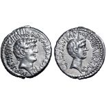 Marc Antony and Octavian AR Denarius. Military mint moving with Antony (Ephesus?), 41 BC. M.